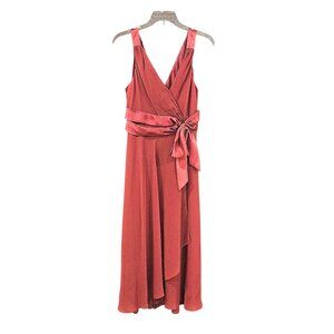 2.Jones Wear Burgundy Chiffon Silk Bow Sash Satin Waistband Cocktail Dress Sz 14